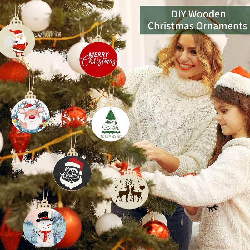 Fuyit 100Pcs 4 Inch Wooden Christmas Ornaments Unfinished Predrilled Wood Slices with Holes, Uniform Wood Round Circles Blank Discs for DIY Crafts Party Decorations - Image 5